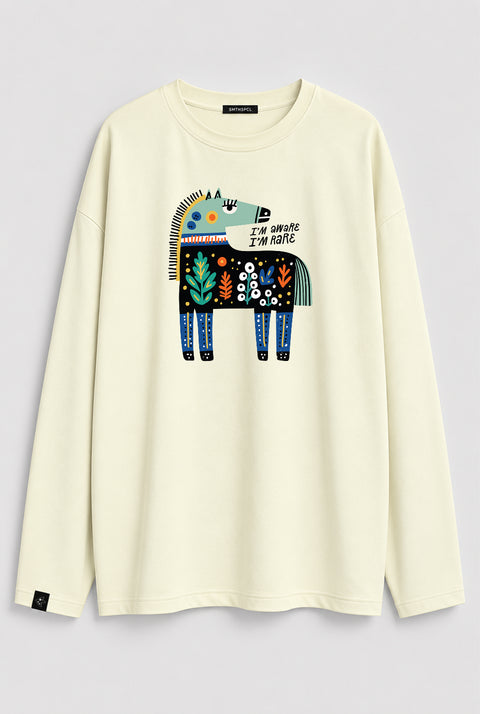 Oversized Long-Sleeve Shirt "I'm aware I'm rare"