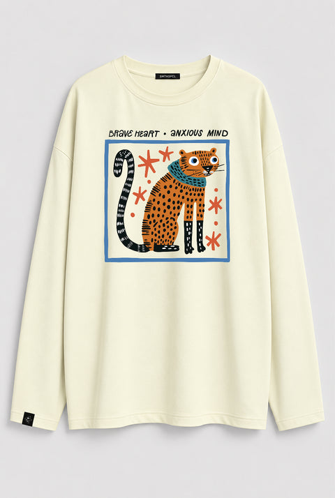 Oversized Long-Sleeve Shirt "Brave heart, anxious mind"