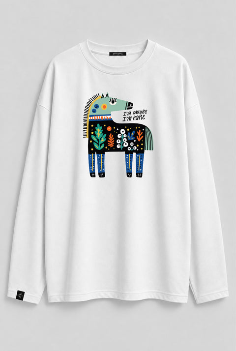 Oversized Long-Sleeve Shirt "I'm aware I'm rare"