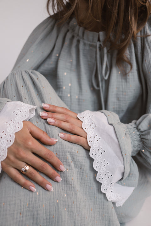 Oversized Cotton Gauze Dress with English Lace MINT