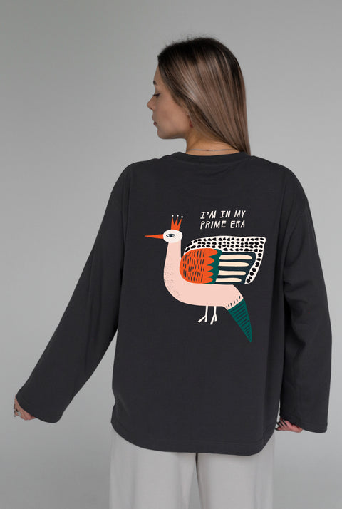 Oversized Long-Sleeve Shirt "I'm in my prime era"