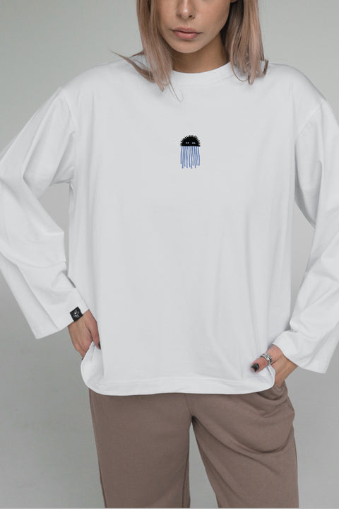 Oversized Long-Sleeve Shirt "I don't care"