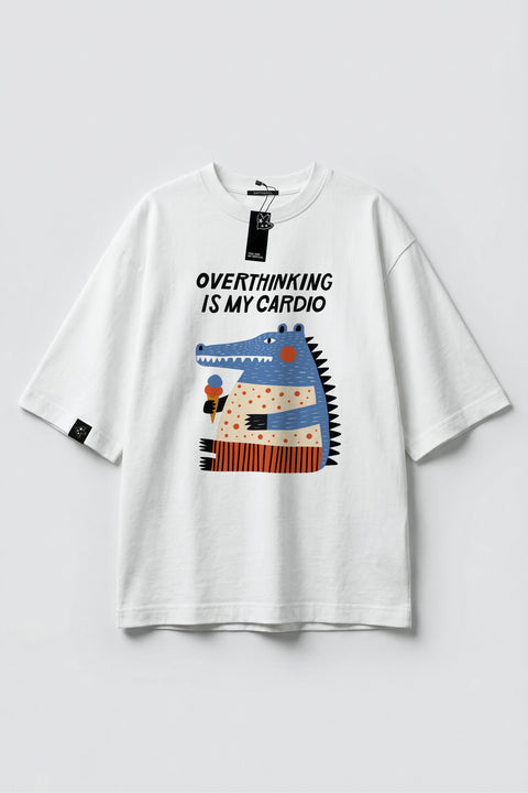 Oversize'owa koszulka "Overthinking is my cardio"