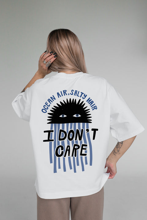 Oversize'owa koszulka "I don't care"