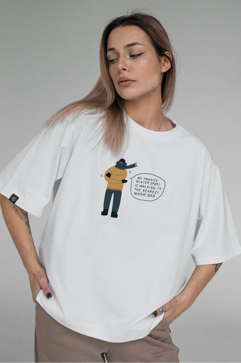 Oversize'owa koszulka unisex "Favorite winter sport"