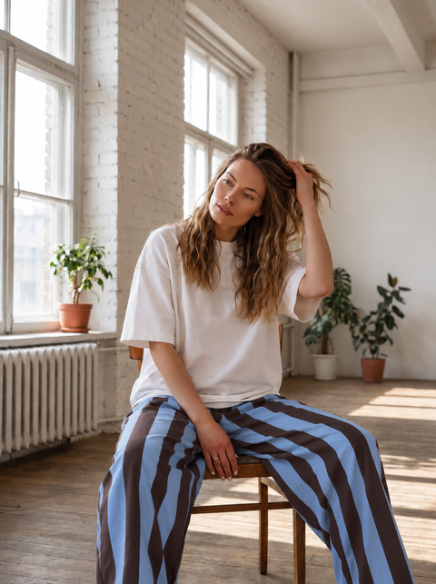 Striped Wide-Leg Pants LIGHT BLUE/DARK PURPLE