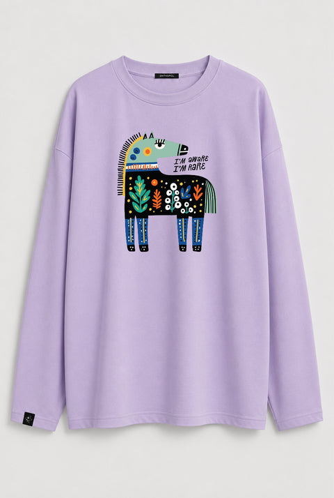 Oversized Long-Sleeve Shirt "I'm aware I'm rare"