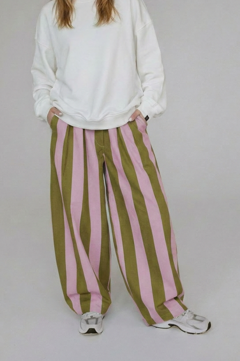 Striped Wide-Leg Pants PINK/OCHRE