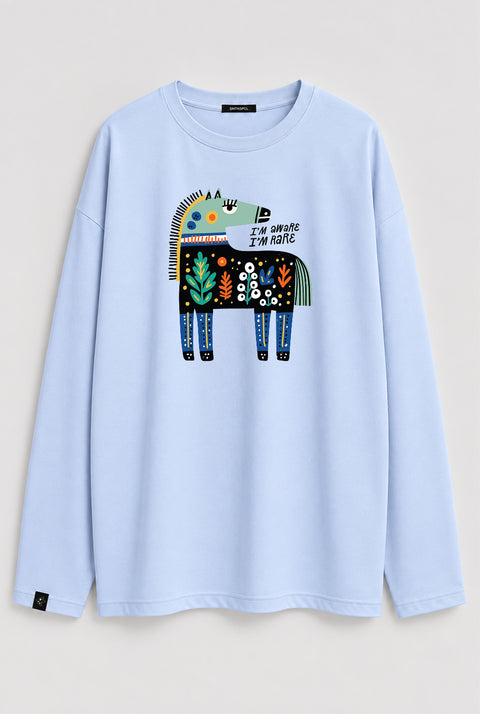 Oversized Long-Sleeve Shirt "I'm aware I'm rare"