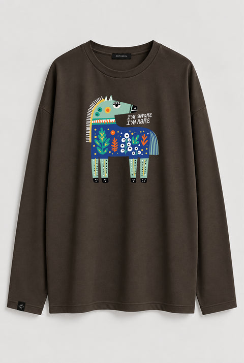 Oversized Long-Sleeve Shirt "I'm aware I'm rare"