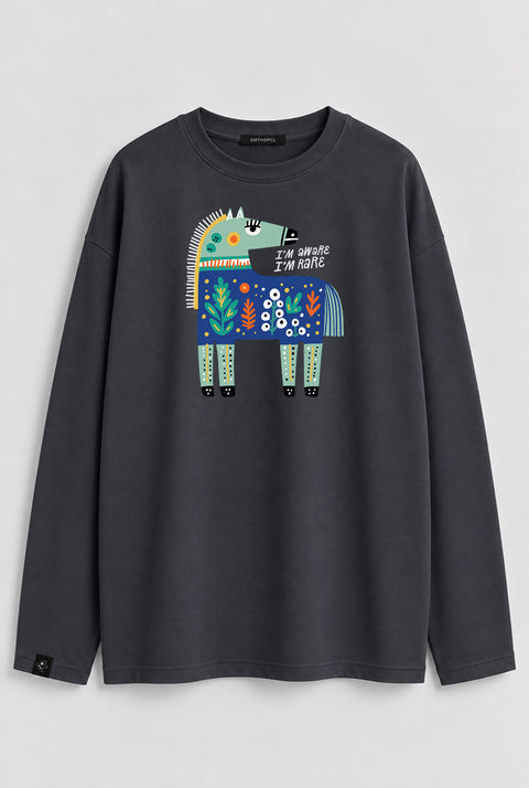 Oversized Long-Sleeve Shirt "I'm aware I'm rare"