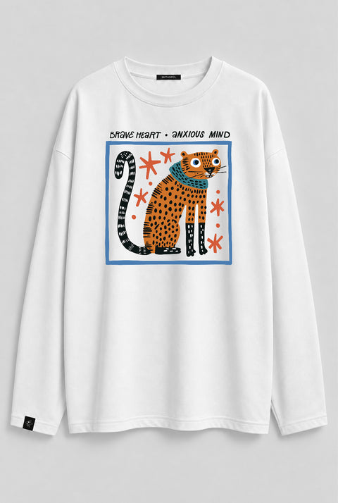 Oversized Long-Sleeve Shirt "Brave heart, anxious mind"