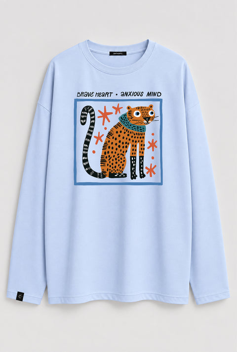 Oversized Long-Sleeve Shirt "Brave heart, anxious mind"