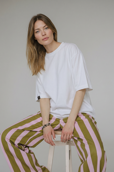 Striped Wide-Leg Pants PINK/OCHRE