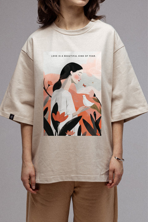 Oversized T-shirt "Love is a beautiful kind of fear"