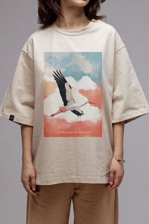 Oversize'owa koszulka "Birds know no borders" 