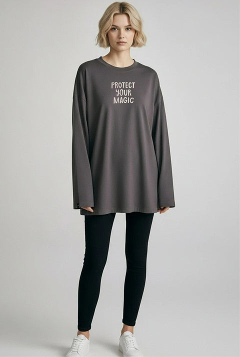 Oversized Long-Sleeve Shirt "Protect your magic"