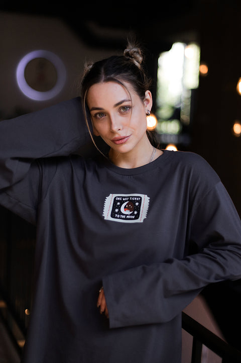 Oversized Long-Sleeve Shirt "One way ticket to the moon"