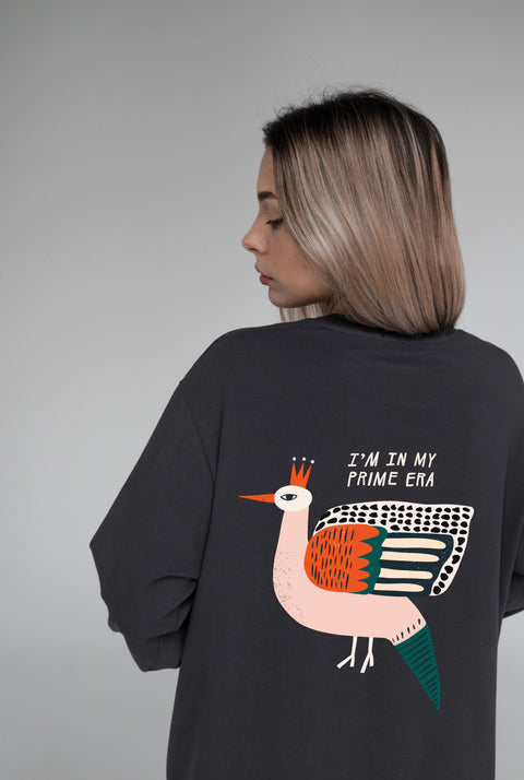 Oversized Long-Sleeve Shirt "I'm in my prime era"