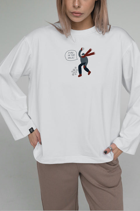 Oversized Unisex Long-Sleeve Shirt "Fire in the hole!"