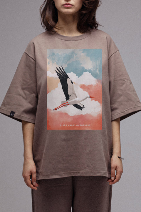 Oversize'owa koszulka "Birds know no borders" 