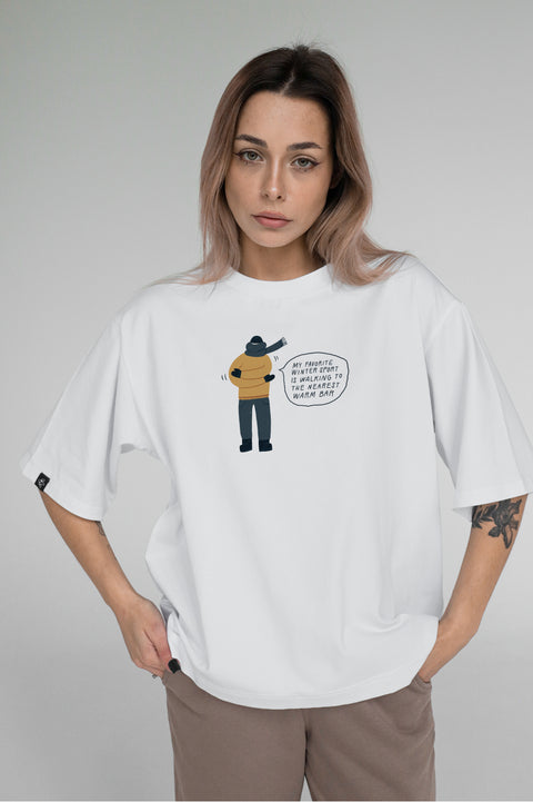 Oversize'owa koszulka unisex "Favorite winter sport"